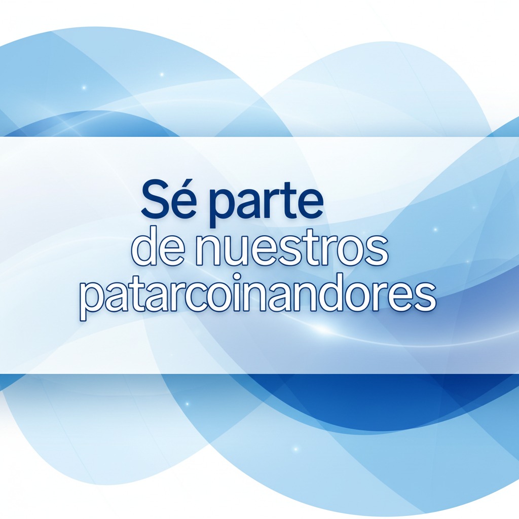 Texto sobre un fondo abstracto de ondas azules que dice "Sé parte de nuestros patarcoinandores".